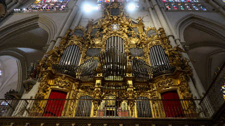 Toledo, Spain - 24 - September - 2020: Organ in Primate Cathedral of Saint Mary of Toledo, The cathedral of Toledo is one of the three 13th-century High Gothic cathedralsのeditorial素材