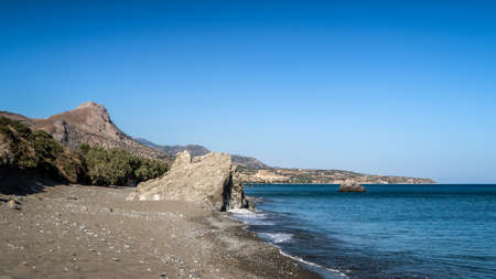 Landscape of coastline of Libyan sea in Keratokampos, Creteの写真素材