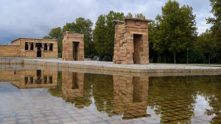 Temple of Debod reflection during day, Madrid, Spainの写真素材
