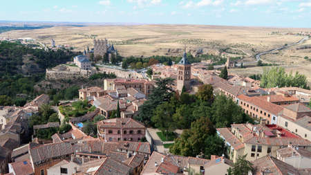 Cityscape of Segovia with Castle of Segovia in the distance, Spainのeditorial素材