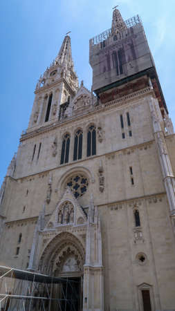 Front view entrance of Zagreb Cathedral - historical constructionの写真素材