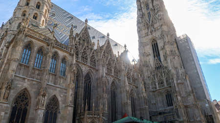 Exterior view with medieval catholic architecture of Saint Stephen's Cathedralのeditorial素材