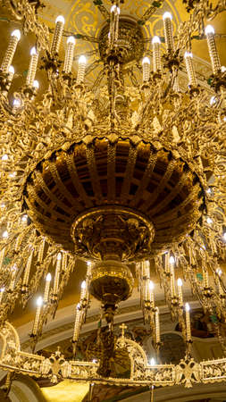 Big chandelier deocration in Saint Sava church  in Belgrade, Serbiaのeditorial素材