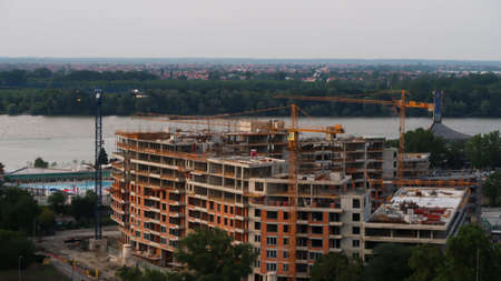Belgrade, Serbia, 25th July 2021 - Construction site of a new building and landscape of Belgrade...