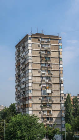 Novi Sad, Serbia, 28th July 2021 - Apartment building with clear skyのeditorial素材