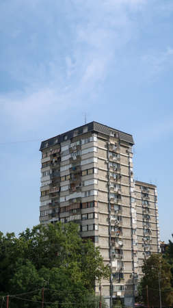 Novi Sad, Serbia, 28th July 2021 - Apartment building with clear skyのeditorial素材
