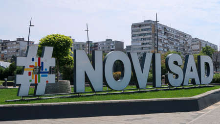 Novi Sad, Serbia, 28th July 2021 - Sign with the city name in the center parkのeditorial素材