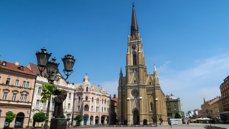 Novi Sad, Serbia, 28th July 2021 - Roman Catholic Church of the Name of Mary in the old center - MÃ¡ria Neve katolikus templomのeditorial素材