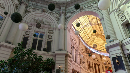 Bucharest, Romania, 10th of August 2021 - Vilacrosse pasage in the old center with restaurants and architectureのeditorial素材