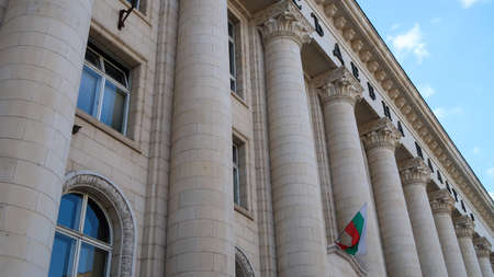 Sofia, Bulgaria, 13th of August 2021 - Close up of windows and pillars of Sofia City Courtのeditorial素材