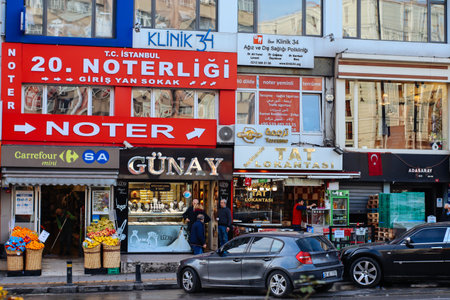istanbul, Turkey, 3rd of January 2022 - Cars and shops on the streetsのeditorial素材