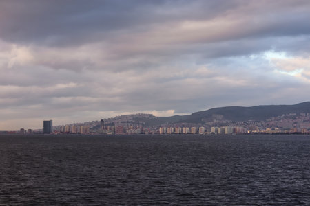 Mountains and the Aegean Sea on the coast of Izmir with copy spaceの写真素材