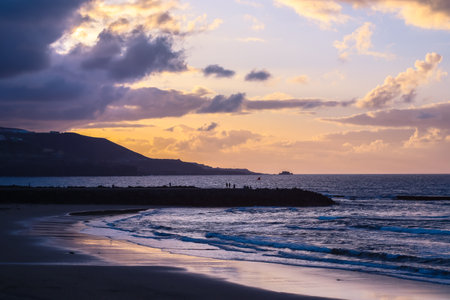 Landscape of the Atlantic Ocean at sunset in Las Palmas, Spainの写真素材