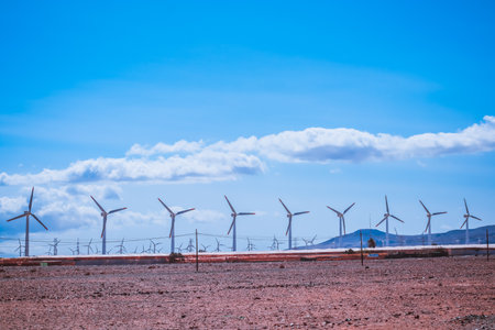 Eolian turbines with clear sky in south Gran Canariaの写真素材