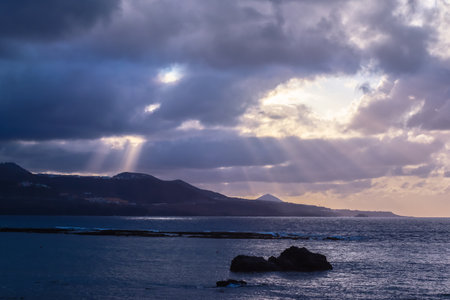 Landscape of the Atlantic Ocean at sunset in Las Palmas, Spainの写真素材