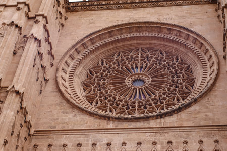 Gothic Cathedral of Santa Maria exterior, Palma de Mallorca, Spainの写真素材