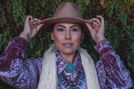 Native American Woman in Traditional Dress in Northern Arizona