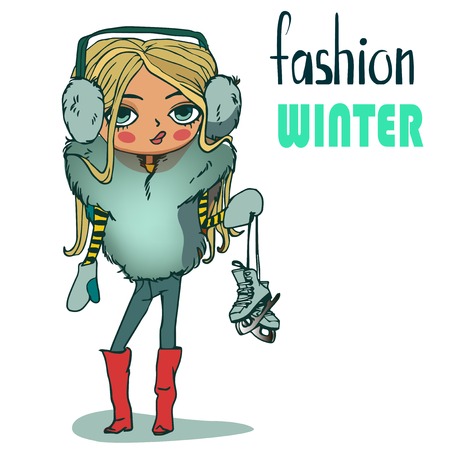 cute cartoon winter girlのイラスト素材