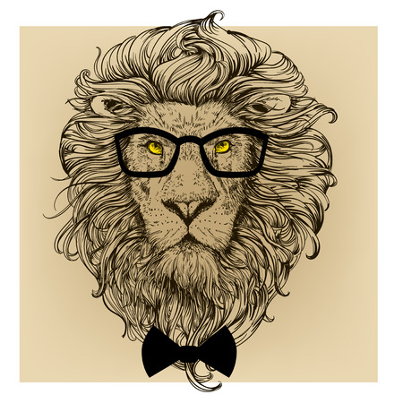 lion character portrait with glassesのイラスト素材