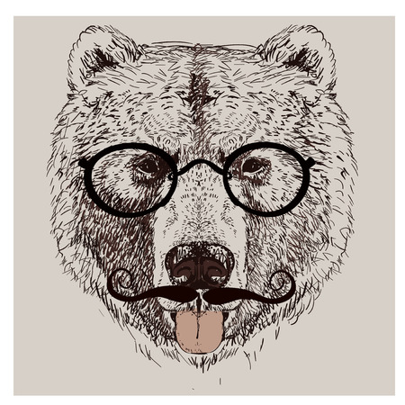 hipster portrait of wild bear with glassesのイラスト素材