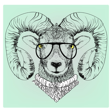 hipster portrait of ram with glasses and sweaterのイラスト素材