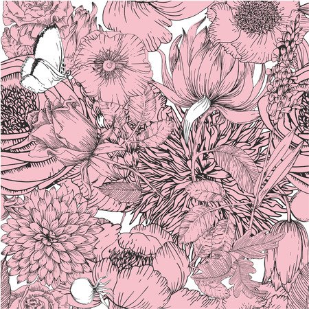 Beautiful seamless pattern with a floral elements of vintage garden.Vector illustrationのイラスト素材