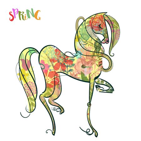 beautiful hoese painted in black  line with floral patternのイラスト素材