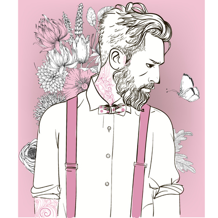 Hipster fashion Barber men with tattoo. Vector illustration.のイラスト素材