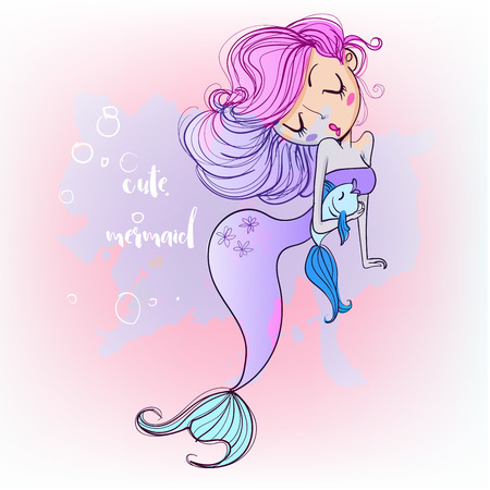 cute cartoon pink mermaid - illustrationのイラスト素材