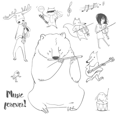 set with cute wild musical animalsのイラスト素材