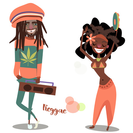 two cute reggae cartoon men and womanのイラスト素材
