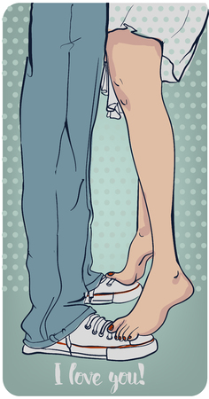 Hand drawn illustration with legs of couple in loveのイラスト素材