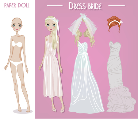 cartoon vector bride girl doll with clothes for changesのイラスト素材