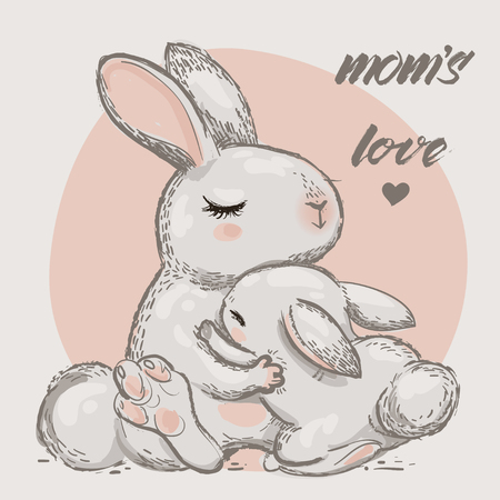 cute hares - mom and kid with hugsのイラスト素材