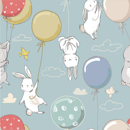 seamless pattern with cute little haresのイラスト素材