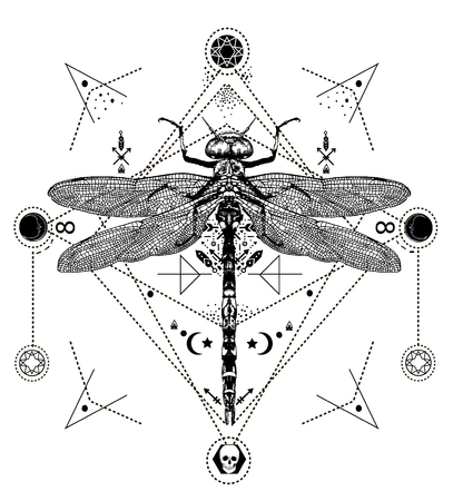 Dragonfly black and white tattooのイラスト素材