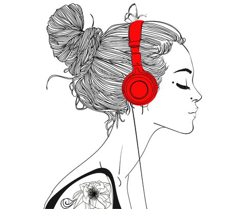 beautiful girl with headphonesのイラスト素材