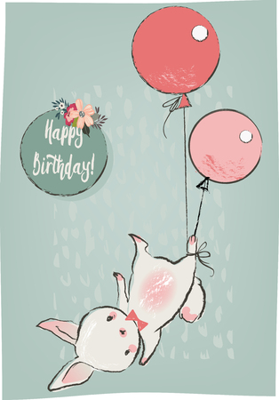 cute hare with balloonsのイラスト素材