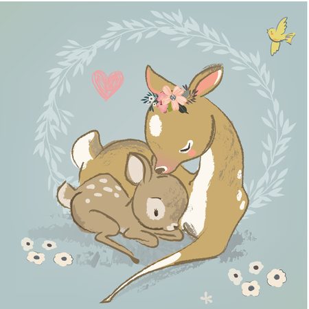cute deer with a childのイラスト素材