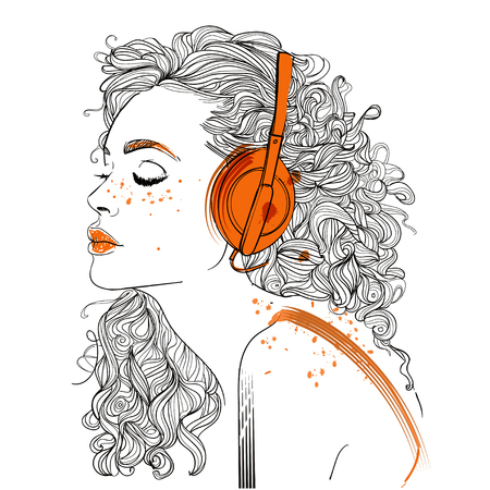 beautiful girl with headphonesのイラスト素材