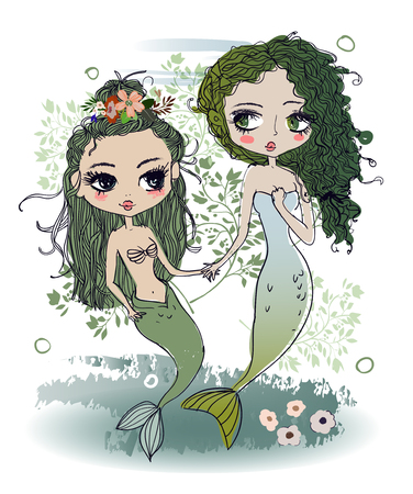 Cute cartoon mermaids icon.のイラスト素材