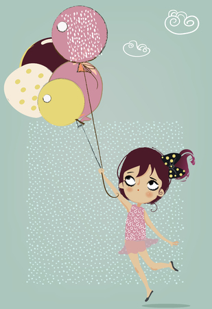 cute flying girl with umbrellaのイラスト素材