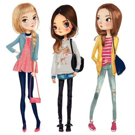 cute cartoon hipster girlsの写真素材