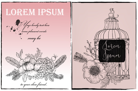 Floral vector elements -black and whiteのイラスト素材