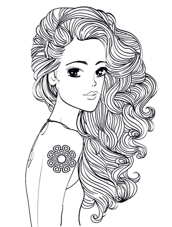 Portrait of a young woman with long hair.のイラスト素材