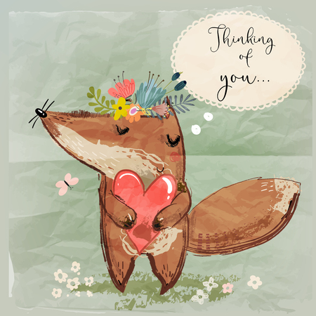 Cute fox with heartのイラスト素材