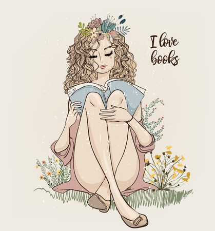cute summer young woman with bookのイラスト素材
