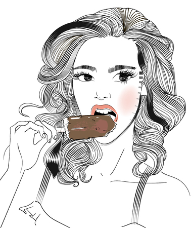 portrait of young woman portrait with an icecreamのイラスト素材