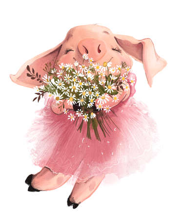 cute lovely little pink cartoon piggy girlの写真素材