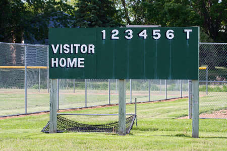Six inning baseball scoreboard at a local park.の写真素材